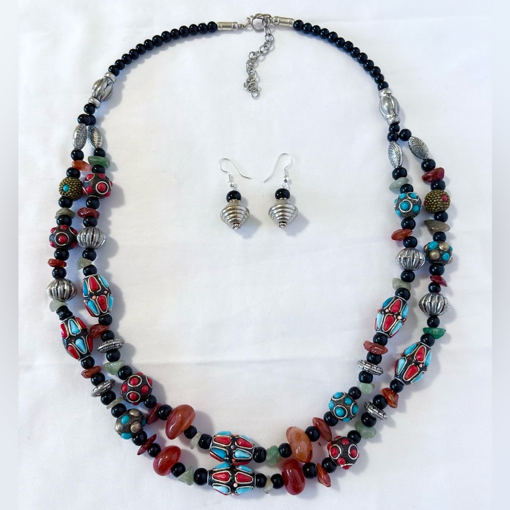 Multicolor Beaded Necklace and Earring Set